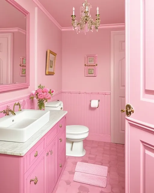A pink bathroom pink Details - Free AI Photo Generator - starryai