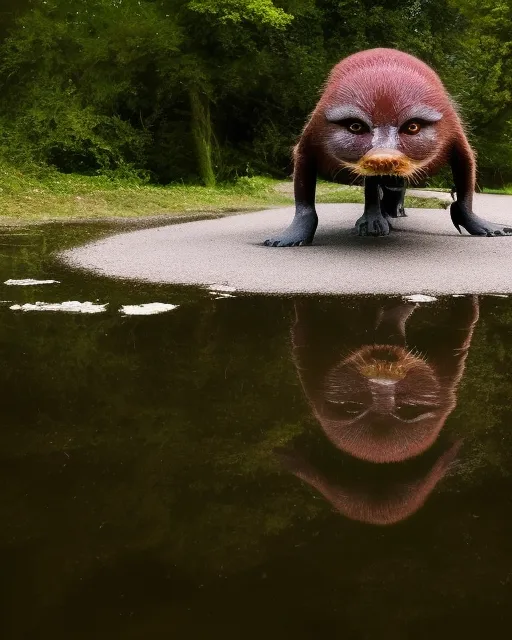 creature's reflection on a still - Free AI Photo Generator - starryai