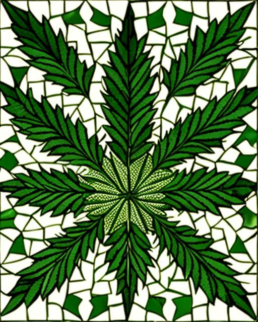 Intricately detailed Marijuana leaf mandala Tessellation, Wes Anderson, Maurits Cornelis Escher, mosaic tiles, infinite depth