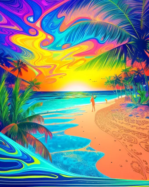 Psychedelic beach scene