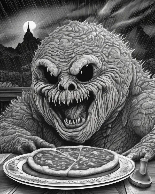 Detailed pencil drawing of a nightmare monsters