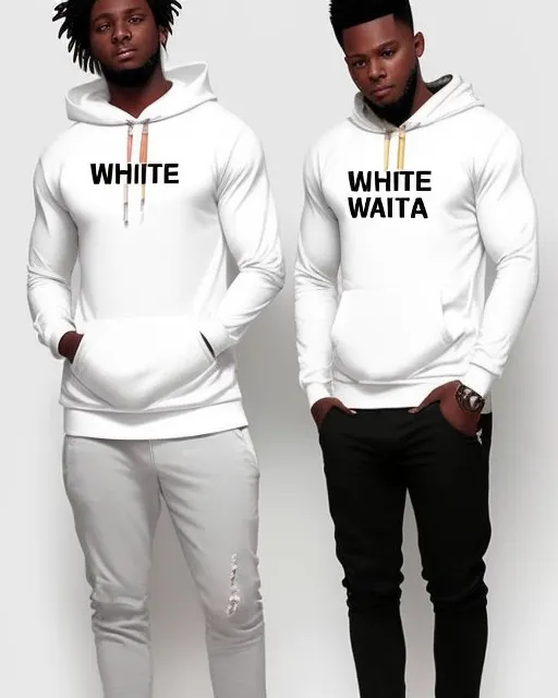 Kindly help me create a white hoodie, at the back should read watima, front at the chest should read buko 001 as well as the left and right sleeves buko 001