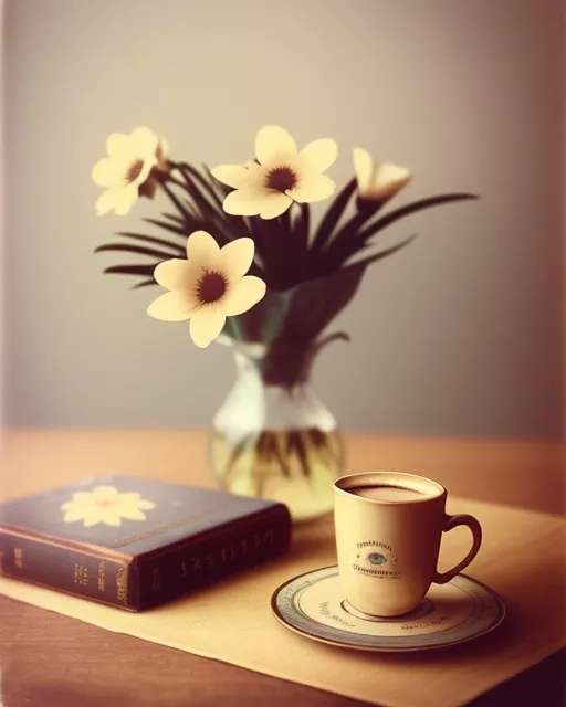 Coffee Flowers Books Glasses, vintage - AI Photo Generator - starryai