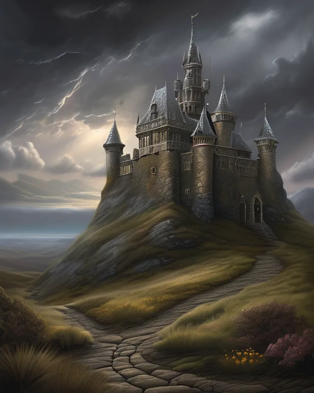 dark medieval castle painting