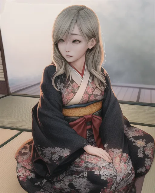 The same woman from the image in a Japanese house, highly detailed