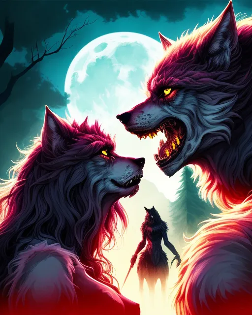 Two werewolves stand guard - Free AI Photo Generator - starryai