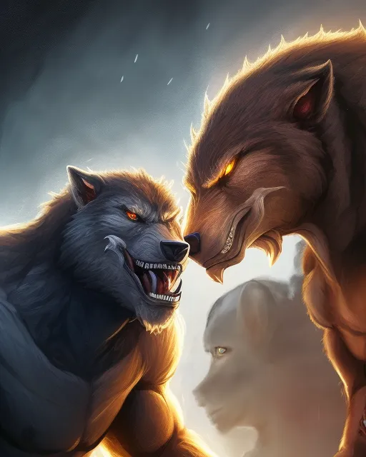 Two werewolves stand guard - Free AI Photo Generator - starryai
