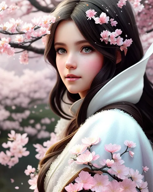 Light pink short hair anime girl surrounded by Sakura cherry blossom trees  - AI Generated Artwork - NightCafe Creator