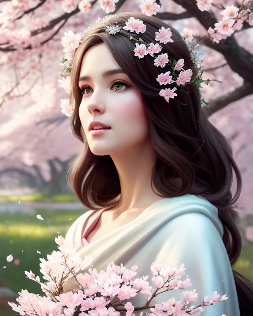 Light pink short hair anime girl surrounded by Sakura cherry blossom trees  - AI Generated Artwork - NightCafe Creator