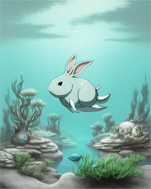 A small rabbit with scales and gills. its slightly blue and has