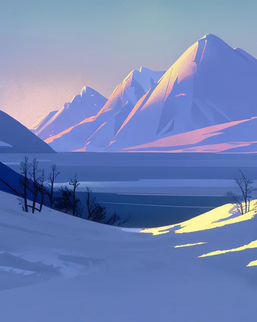 snow tipped mountains, Storybook River - AI Photo Generator - starryai