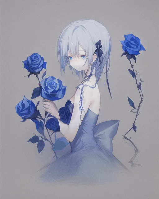single wilted rose, blue rose, (wilted rose), minimalistic, pastel dark background