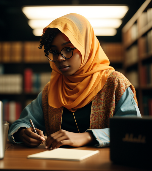 A black girl wearing hijab glasses on AI Photo Generator starryai