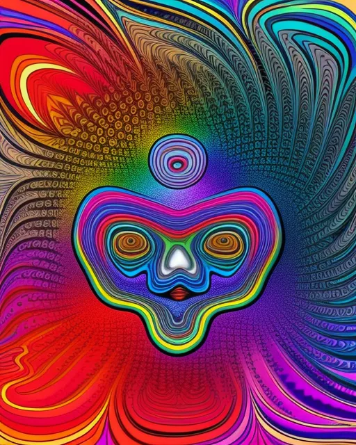 Crazy psychedelic swirl of color that looks like a face, geometric, psychedelic, colorful, complex, hyperdetailed, diffuse, fractal 