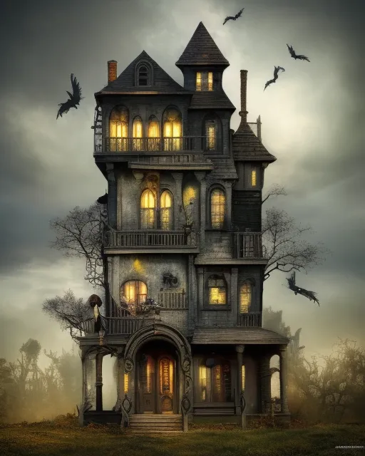 steampunk Halloween Tim Burton house AI Photo Generator starryai