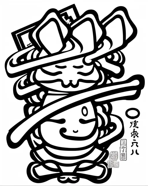 Line drawing of a twix candy yokai spirit 