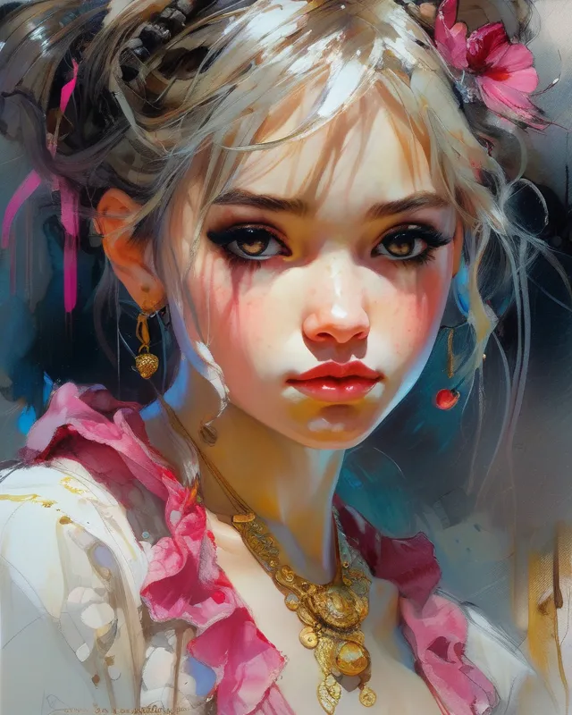 Cute anime girl portrait, digital painting. Close-up illustration