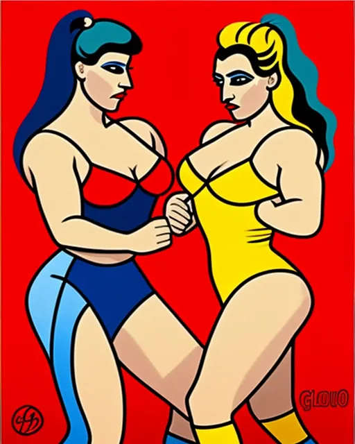 G.l.o.w georgeous ladys of wrestling in the style of pablo picasso