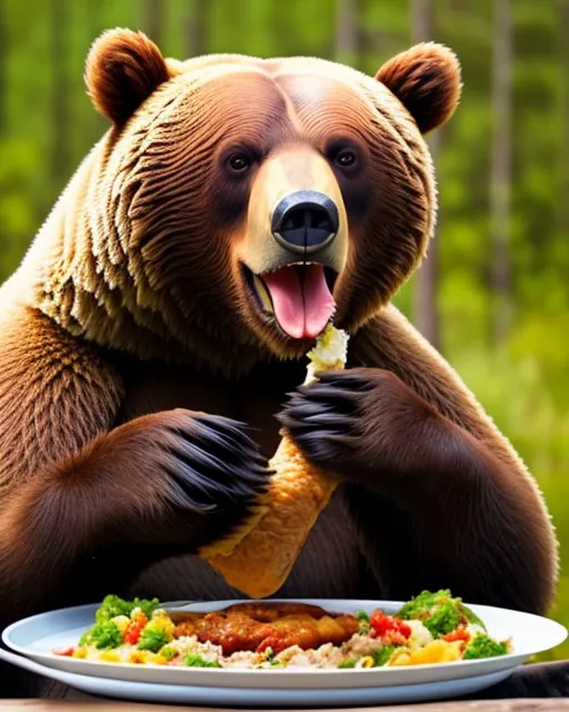 A bear eating food