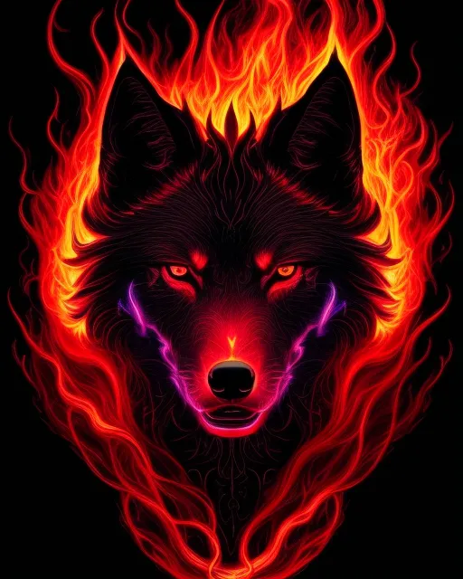 Neon Fire Wolf - Ai Photo Generator - Starryai