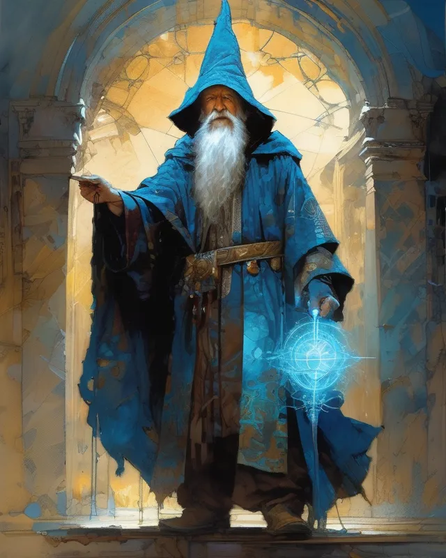 (Old man wizard), wearing a wizard seb - AI Photo Generator - starryai