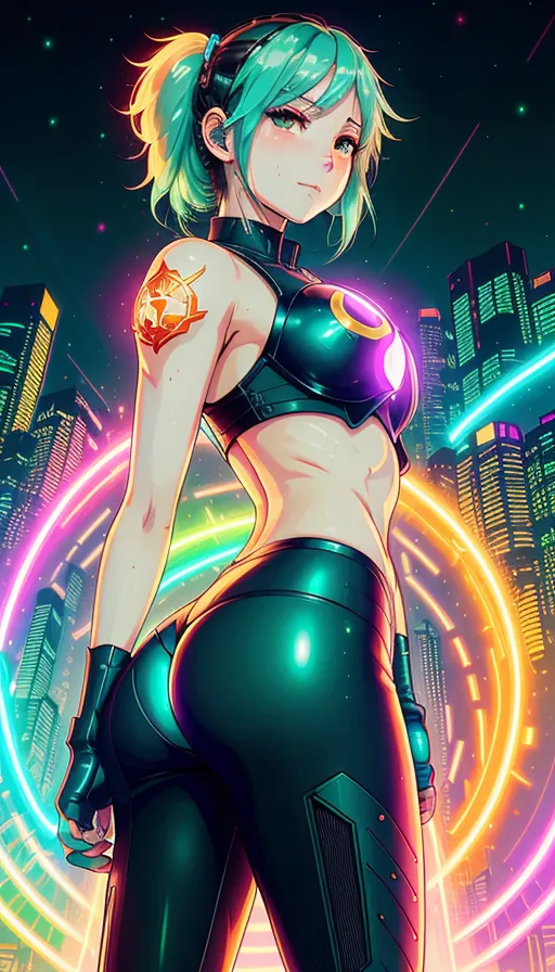 Cyberpunk anime girl, blue green neon - AI Photo Generator - starryai