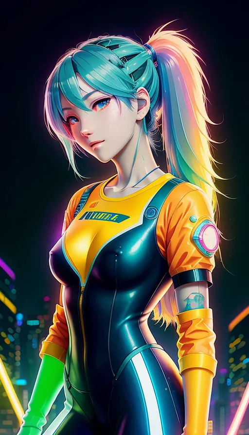 Cyberpunk anime girl, blue green neon - AI Photo Generator - starryai