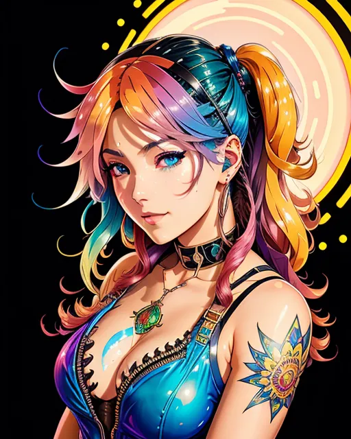 Cyberpunk anime girl, rainbow hair, on - AI Photo Generator - starryai