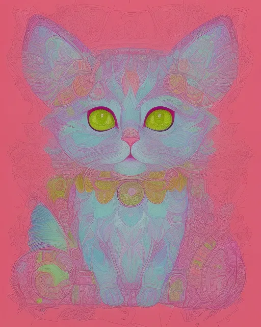 A kitty angel is playing with her favorite colors in heaven's magical color world 