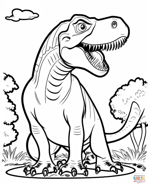 Draw me a cute Tyrannosaurus rex drawing for a colouring book