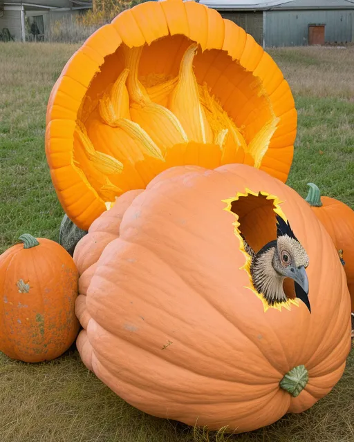 Wild turkey morphing out of a pumpkin surreal creative inspiring 