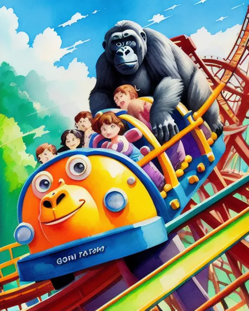 Gorilla rides a roller coaster AI Photo Generator starryai