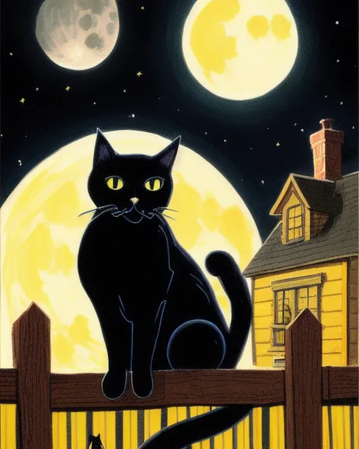 A black cat on a fence, bathed Y - Free AI Photo Generator - starryai