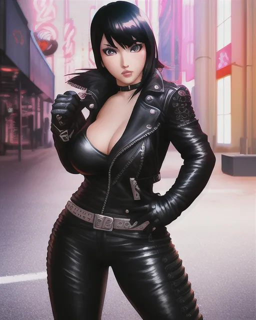 Premium Photo  Cosplay girl in leather pants and jacket game character
