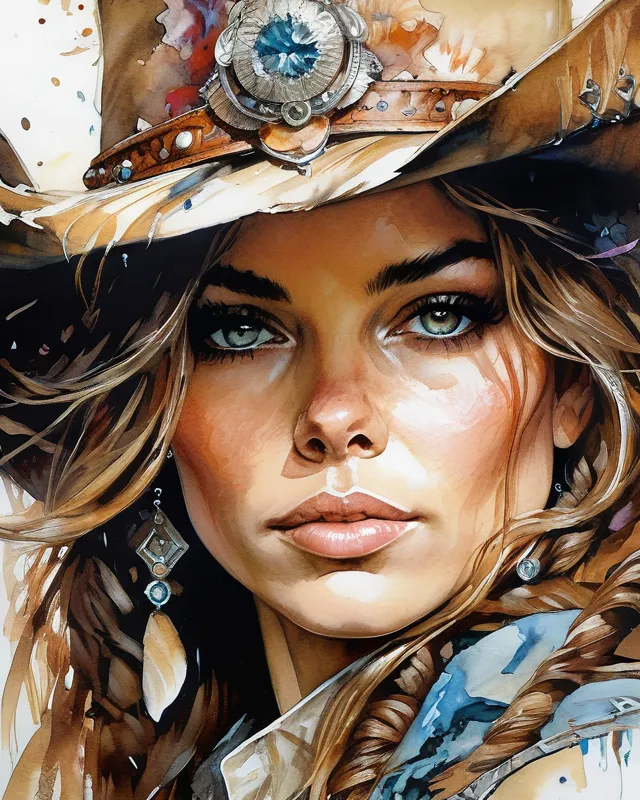 Cowgirl Sofia Vergara, Beautiful eyes, - AI Photo Generator - starryai