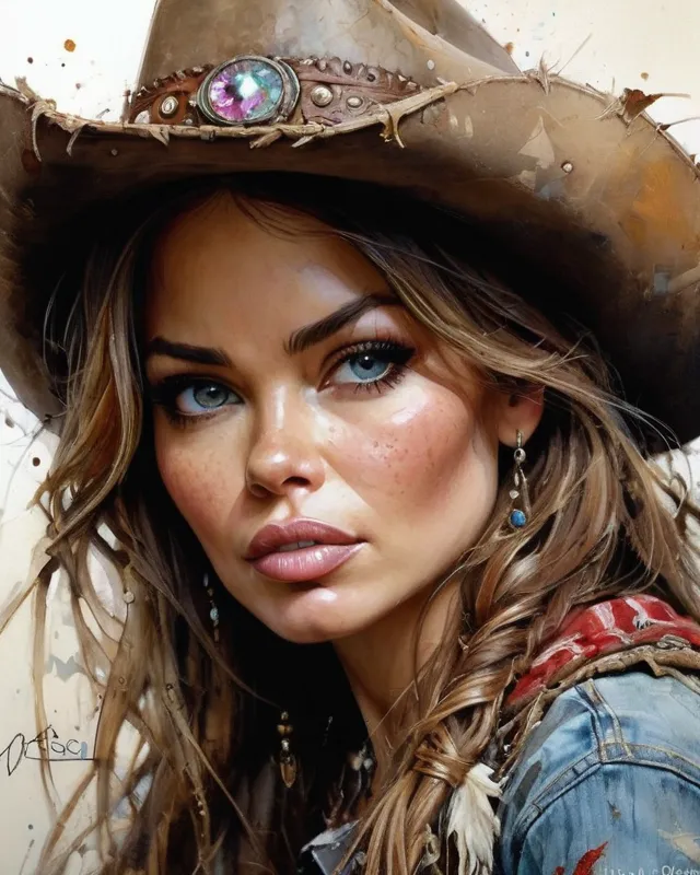 Cowgirl Sofia Vergara, Beautiful eyes, - AI Photo Generator - starryai