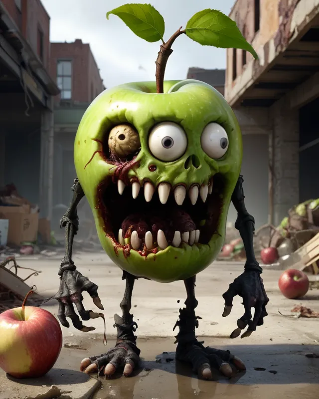 anthropomorphic rotten apple zombie, AI Photo Generator starryai