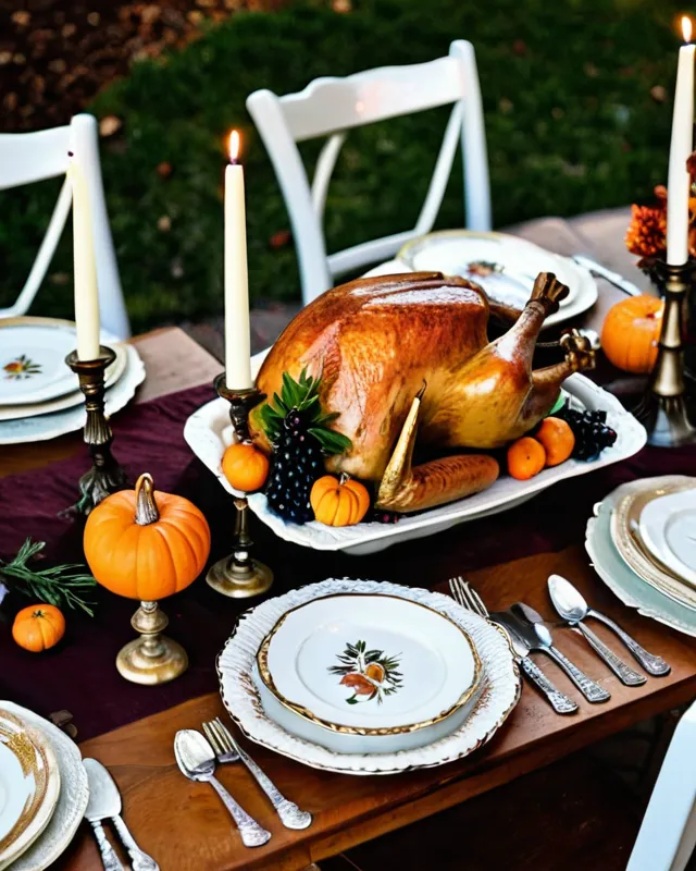 A beautiful vintage Thanksgiving table loaded with food