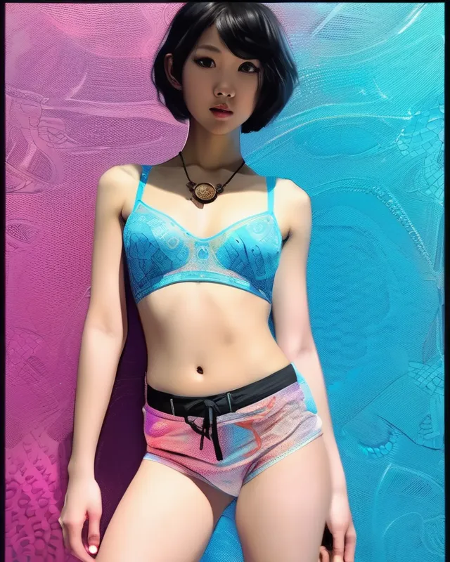 Slender Asian Girl Short Shorts Crop - AI Photo Generator - starryai