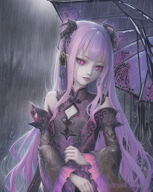 Dark fantasy elegance gothic anime girl witch