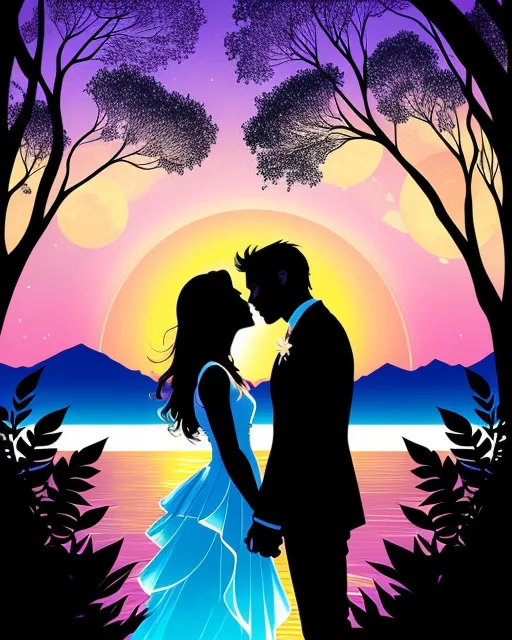 Kissing Couple with Sunset Background by AkenoSenpaii on DeviantArt