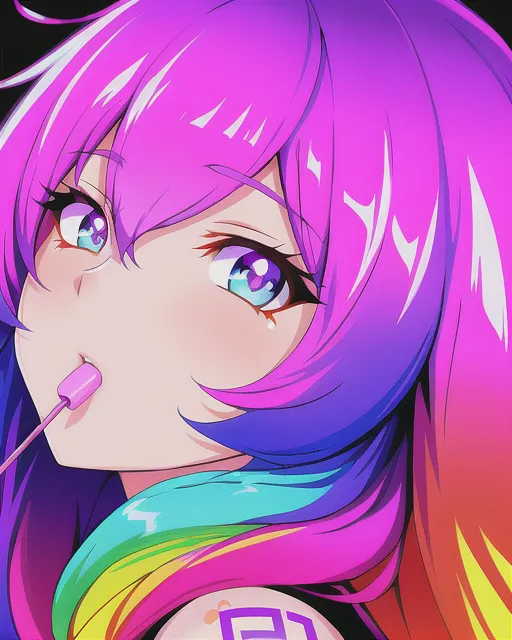 Cyberpunk Anime Girl, Rainbow Hair, - AI Photo Generator - starryai