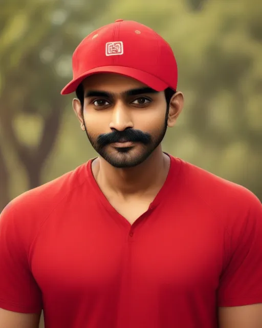 Handsome indian man wearing red baseball cap