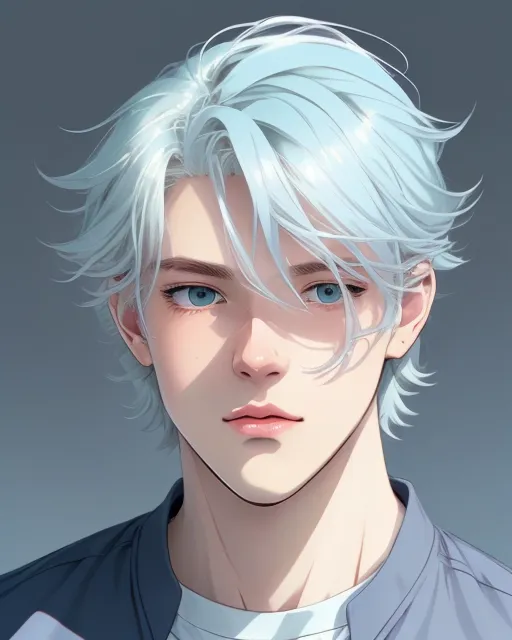 Young European male, pastel blue hair, - AI Photo Generator - starryai