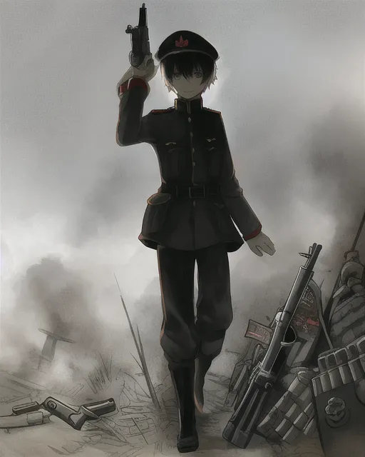 A short Anime boy a gun world war 1 - AI Photo Generator - starryai