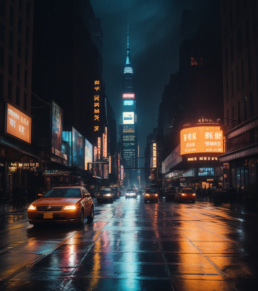 Neo city, raining, raining city, - Free AI Photo Generator - starryai