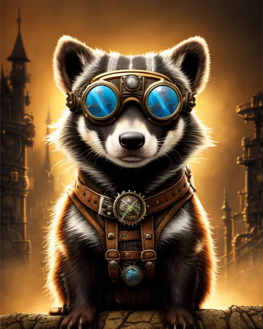 Post-Apocalyptic Steampunk Badger - AI Photo Generator - starryai