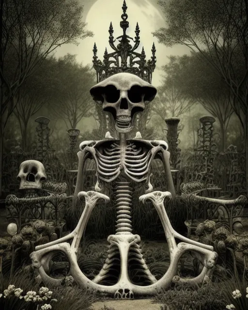 Garden of Bones, retro, hyperdetailed, intricate, sunny, meticulous, mysterious, ominous, vintage, photorealistic, unreal engine, deviantart, national geographic photo