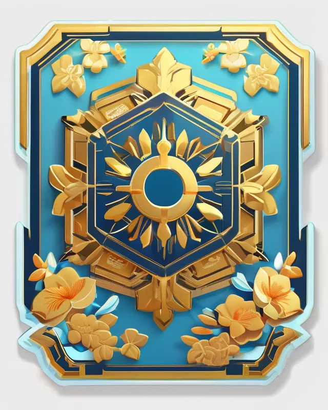 Lily flowers, gold embroidery, banner, overglaze, light blue, counter strike, Everlasting summer, game, HSL, Japenese light novel, mirrors, isometric, art by ben enwonwu, art by james gilleard, diffuse, vibrant, vector art, art deco