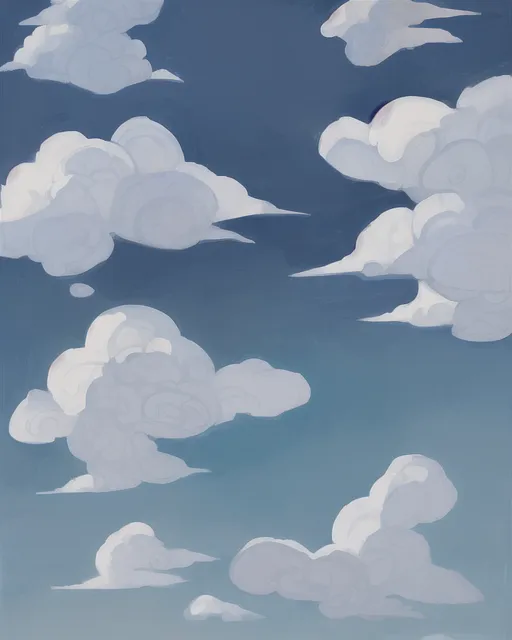 White Clouds drift across muted blue - AI Photo Generator - starryai